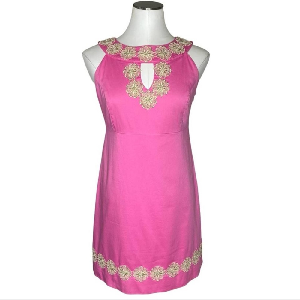 Lilly PulitzerJacqueline Pink & Gold A-line Shift Dress SZ.2 - Picture 2 of 12